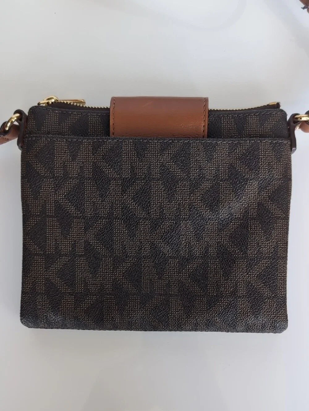 Michael Kors Dark Brown Signature MK Crossbody with Gold Accent